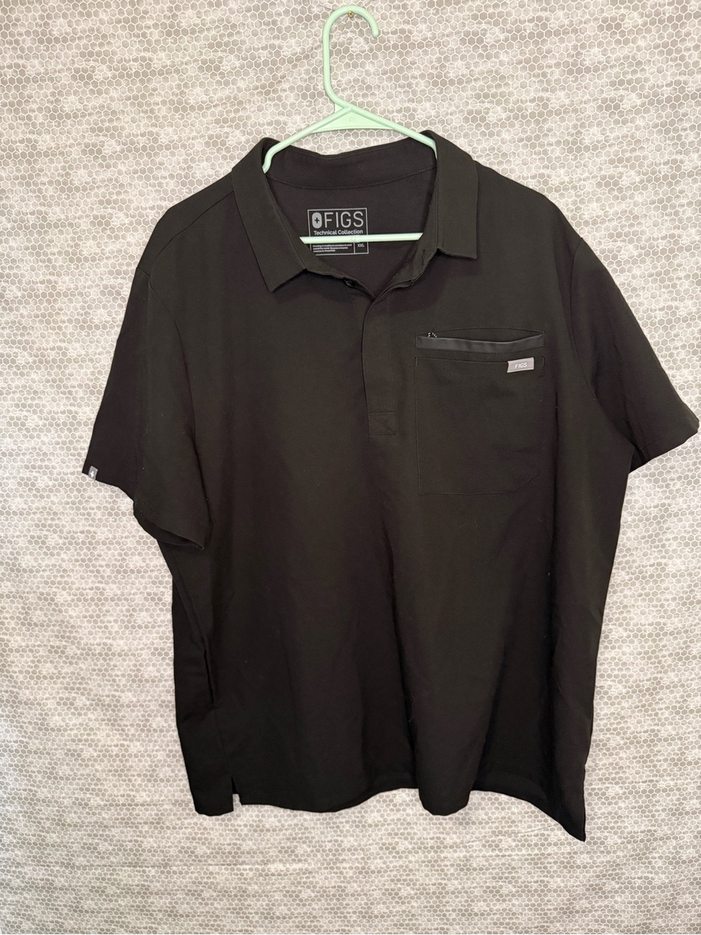 FIGS Men's Black Polo Scrub Top with Zippered Chest Pocket XXL